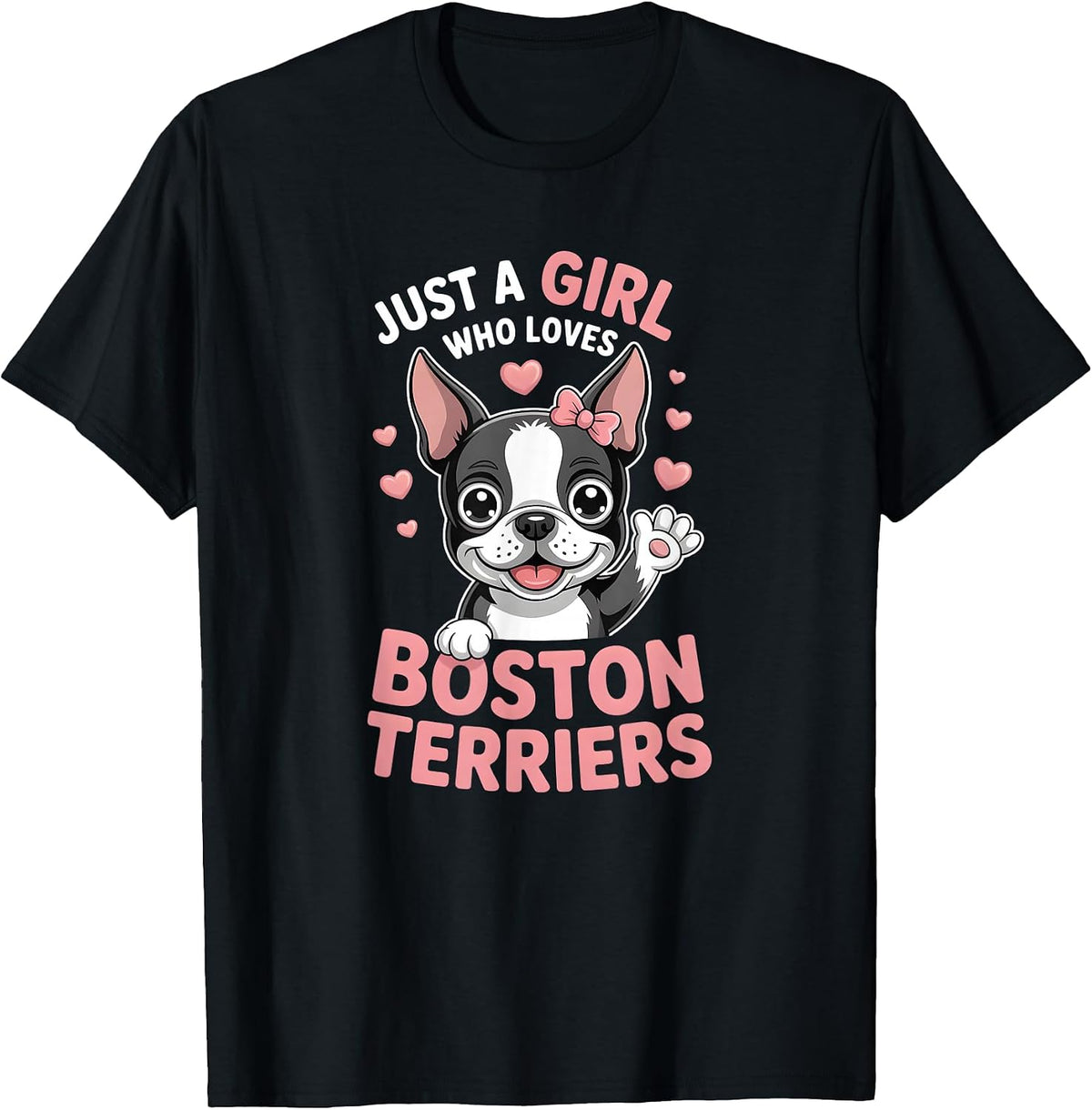 Girls Boston Terrier T-Shirt, Men, Black, Small - As Pictured