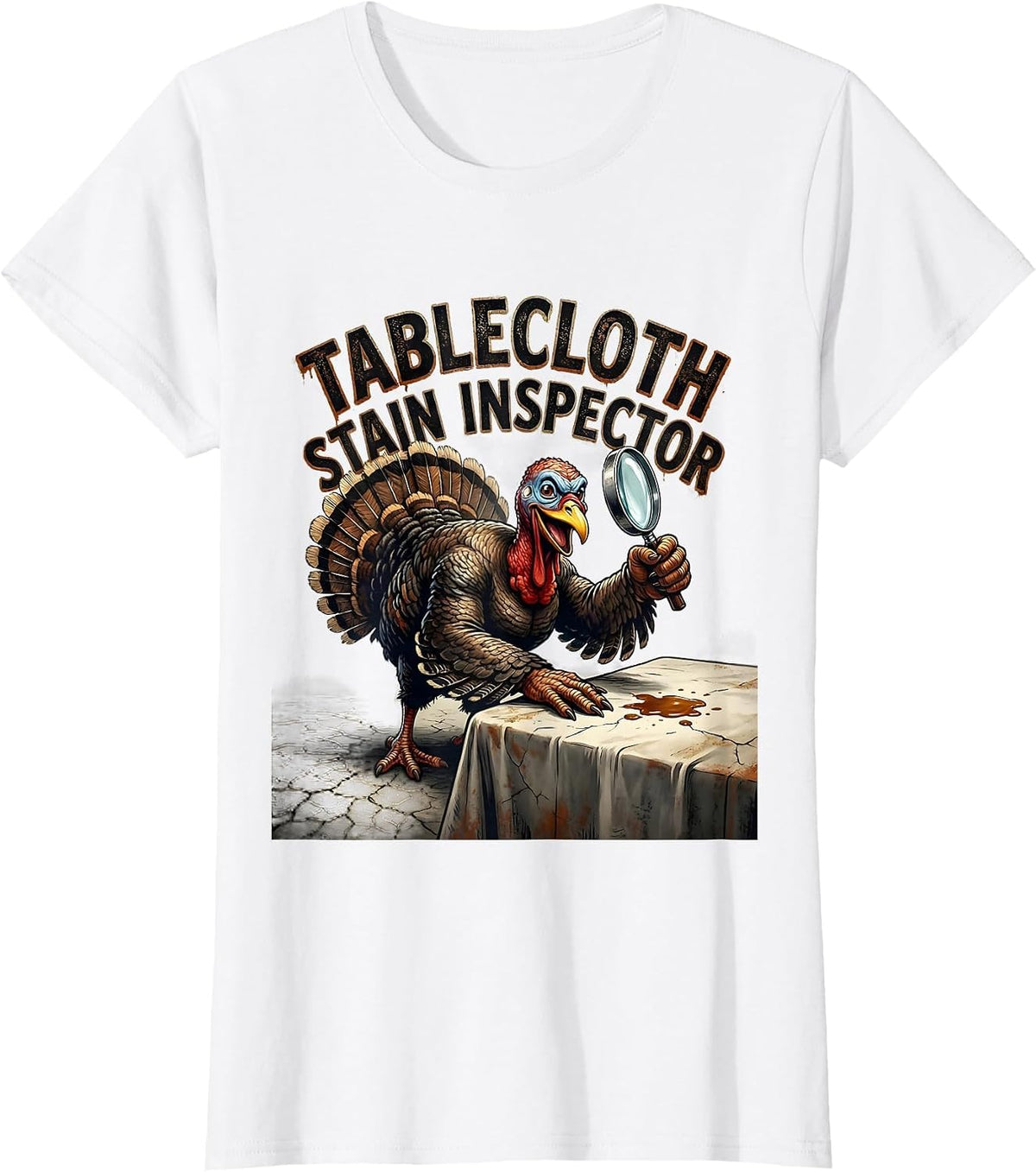Tablecloth Stain Inspector Distressed Funny Thanksgiving T-Shirt - White