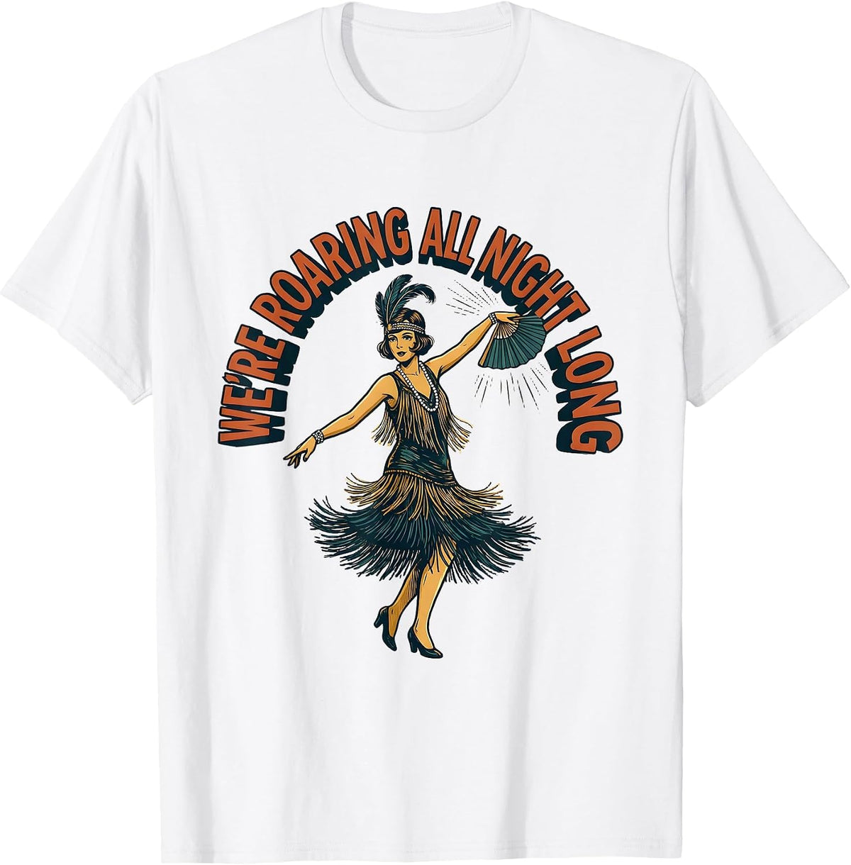 Men's We're Roaring All Night Long Roaring 1920s Flapper Halloween T-Shirt - White