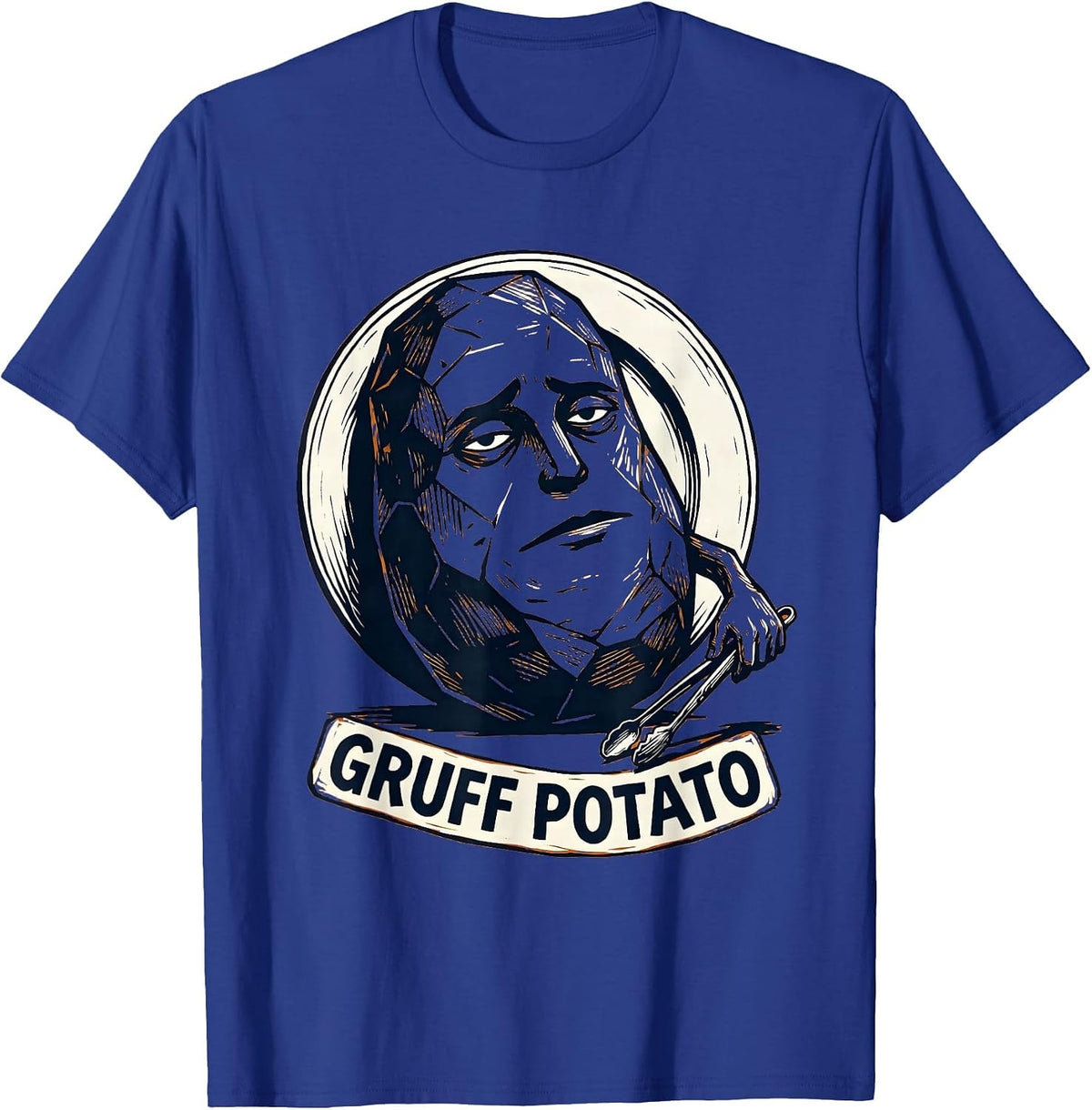 Men's Gruff Potato Funny Couples Thanksgiving Matching Linocut T-Shirt - Royal Blue