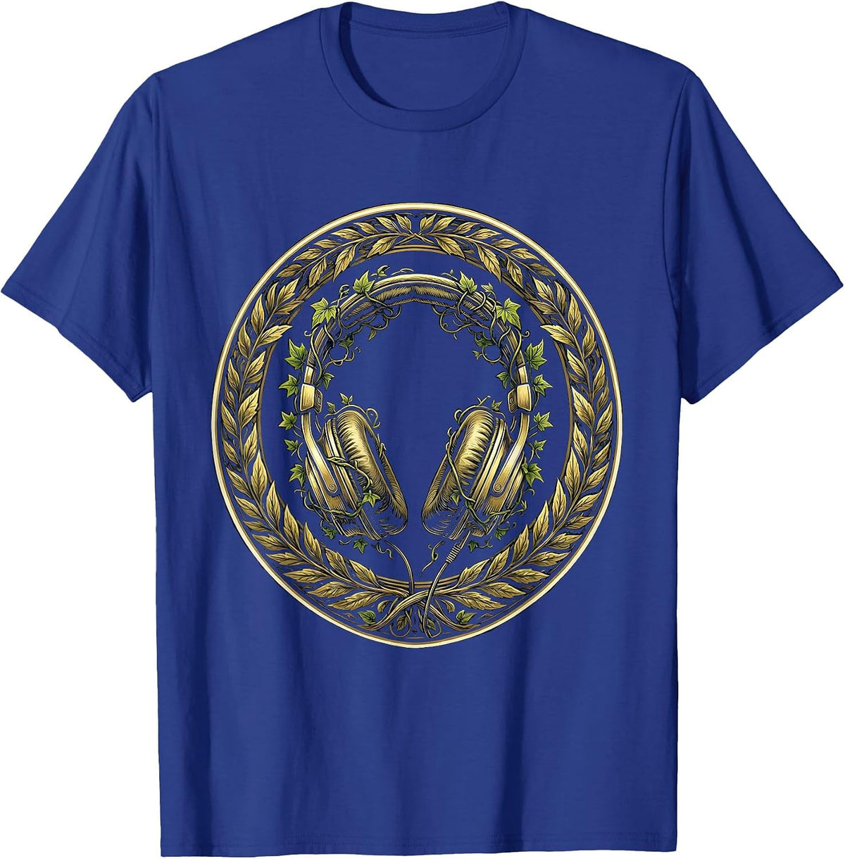 Music Teacher Headphones Wrapped in Ivy Vines T-Shirt - Royal Blue