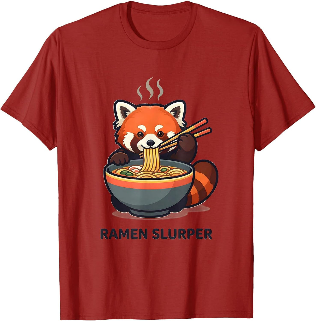 Men's Ramen Slurper Cute Red Panda Kawaii Anime Animal Food Lover T-Shirt - Cranberry Red