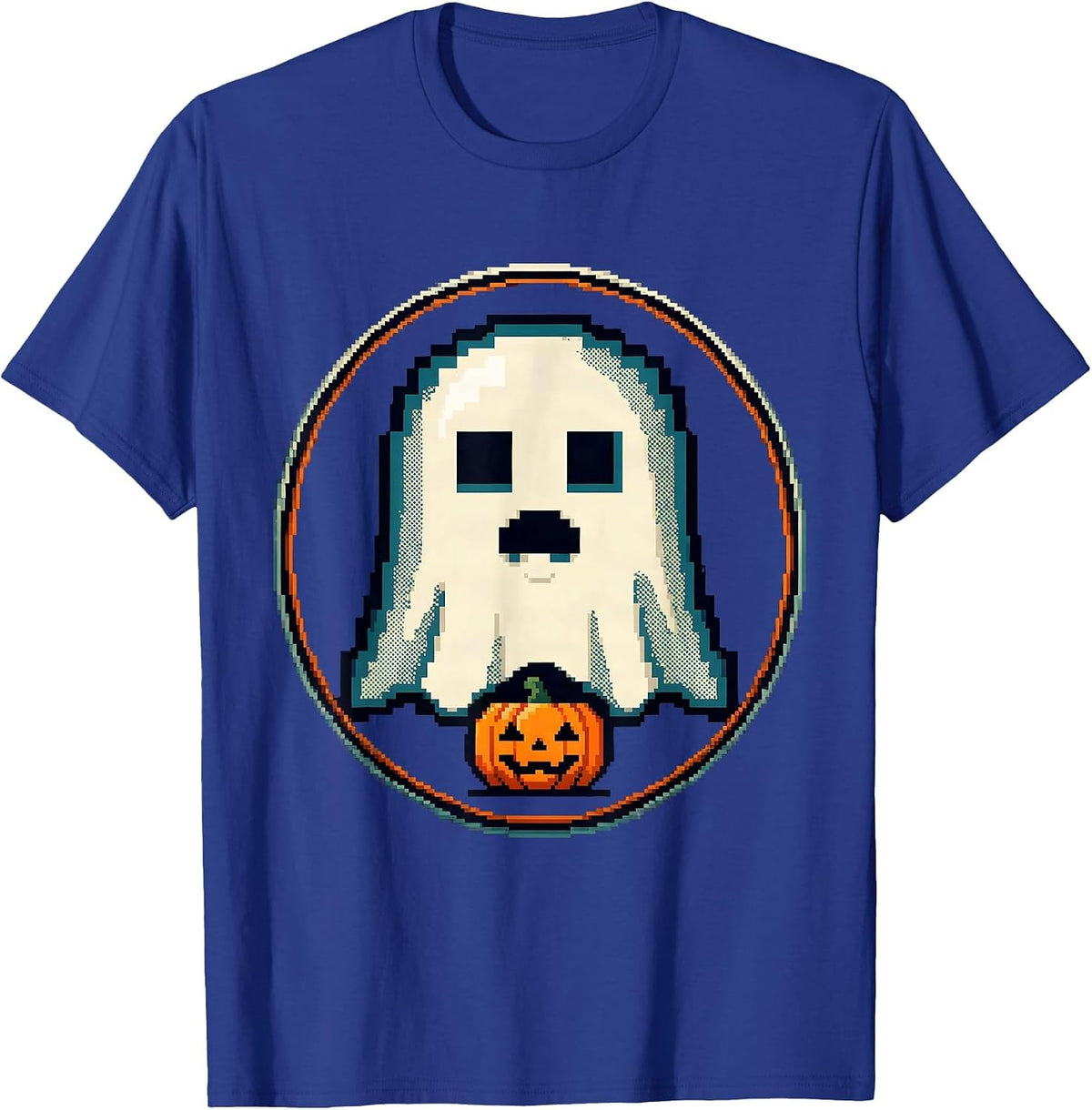 Cute Kawaii Pixel Art Ghost Halloween Novelty T-Shirt - Royal Blue