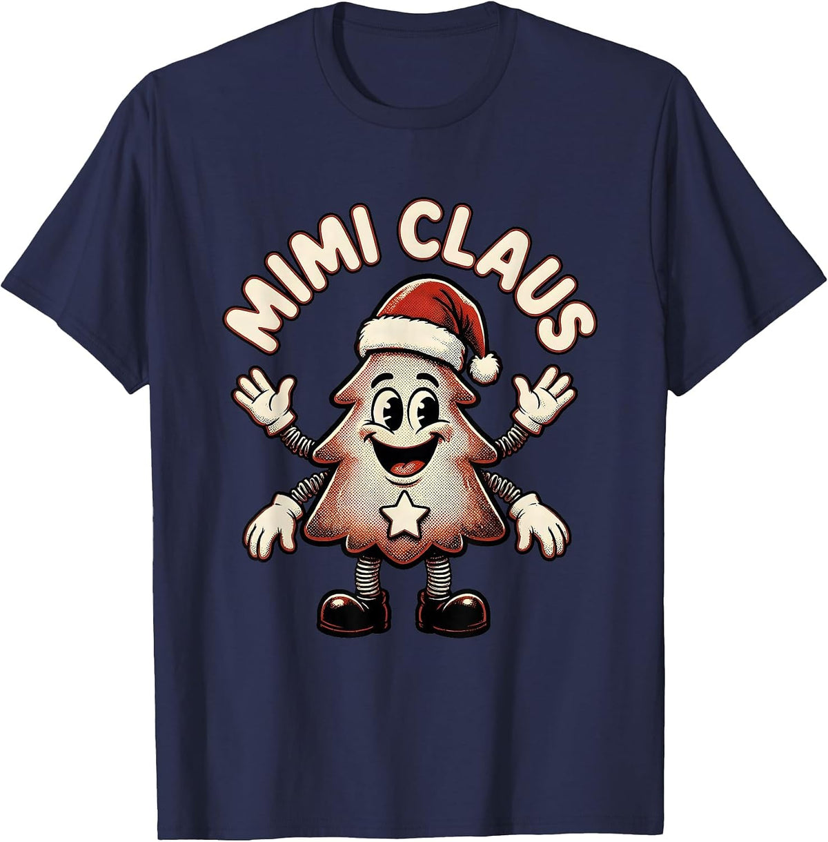 Mimi Claus Retro Cartoon Christmas Family Matching Pajama T-Shirt - Navy Blue