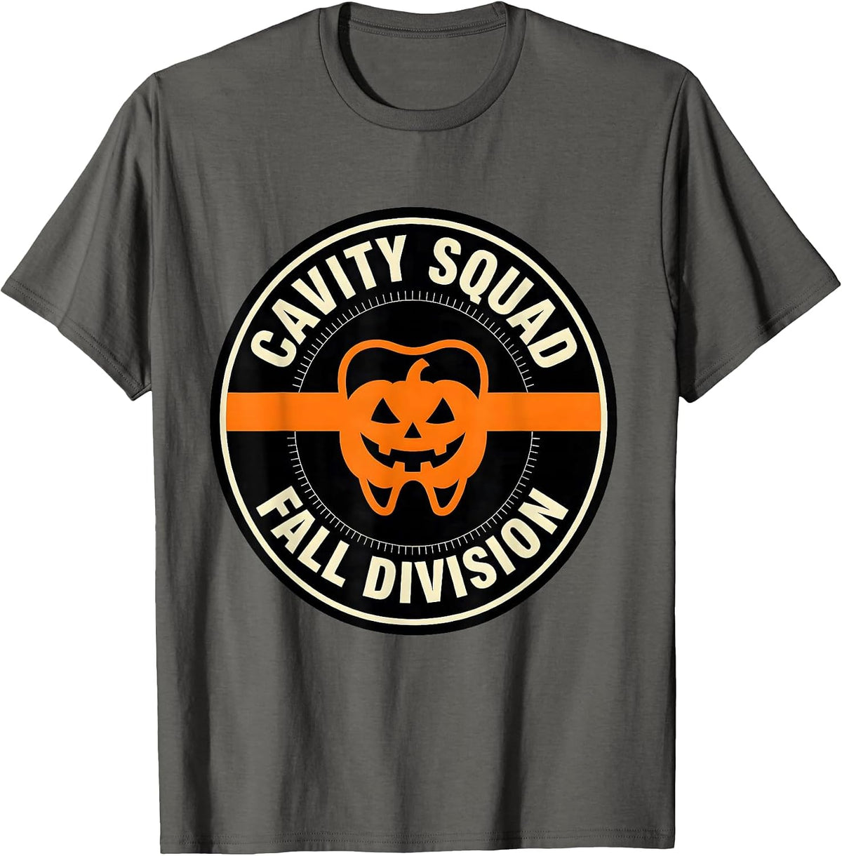 Cavity Squad Fall Division Stencil Dental Humor T-Shirt - Asphalt Grey