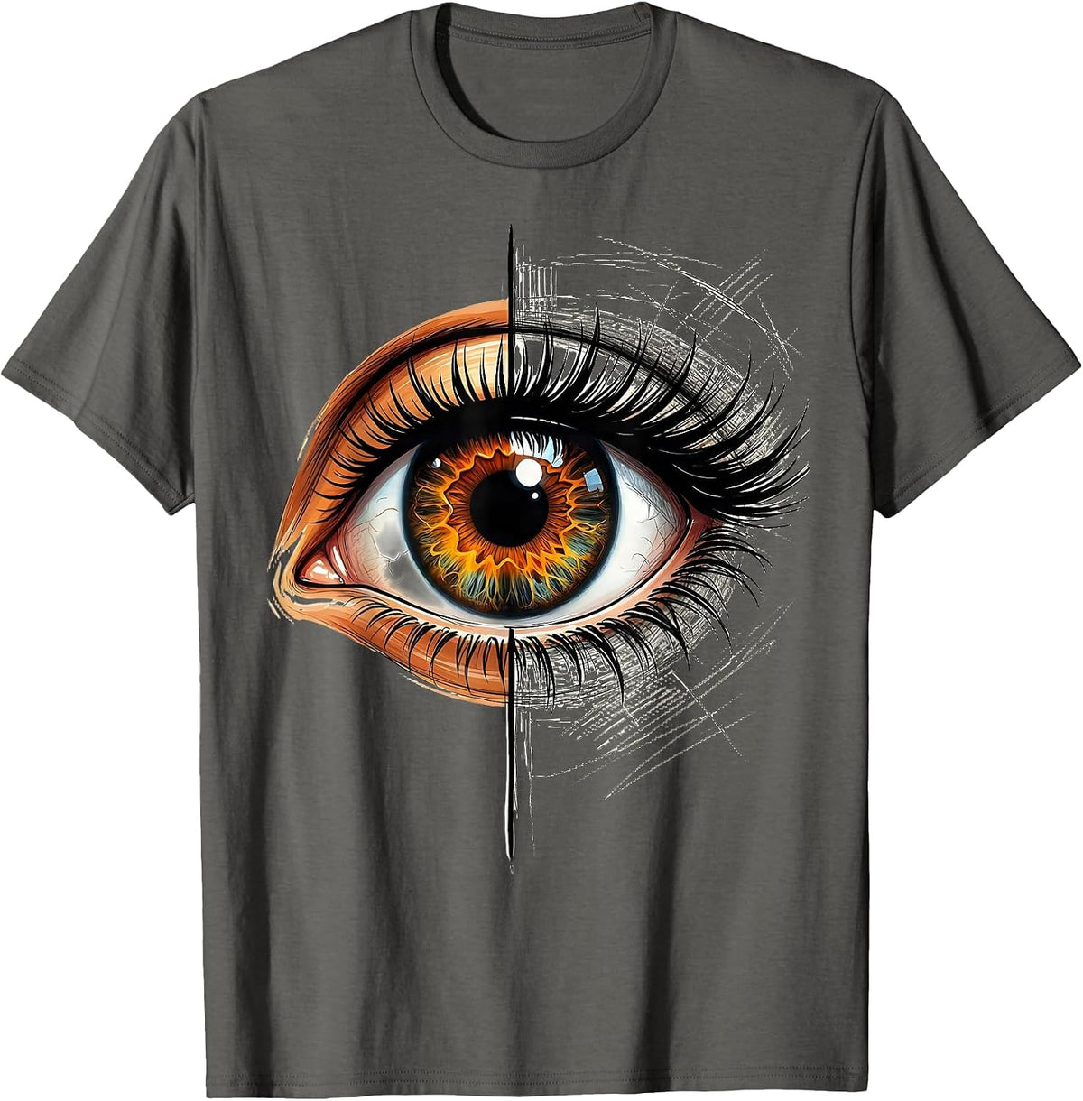 Men's Art Teacher Half Realistic Half Sketch Eye Design T-Shirt - Asphalt Grey