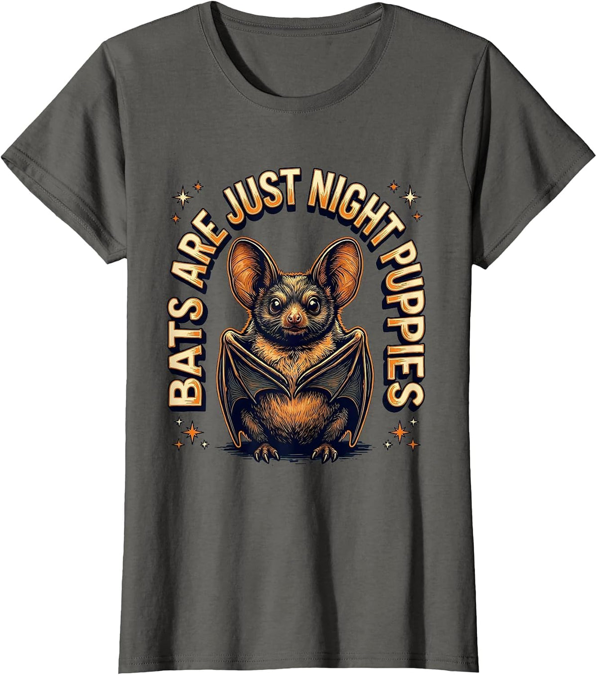 Women's Bats Are Just Night Puppies Funny Bat Lover Halloween Humor T-Shirt - Asphalt Grey