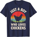 Chicken Just A Boy Who Loves Retro Farm Animal Farmer Sunset T-Shirt - Navy Blue