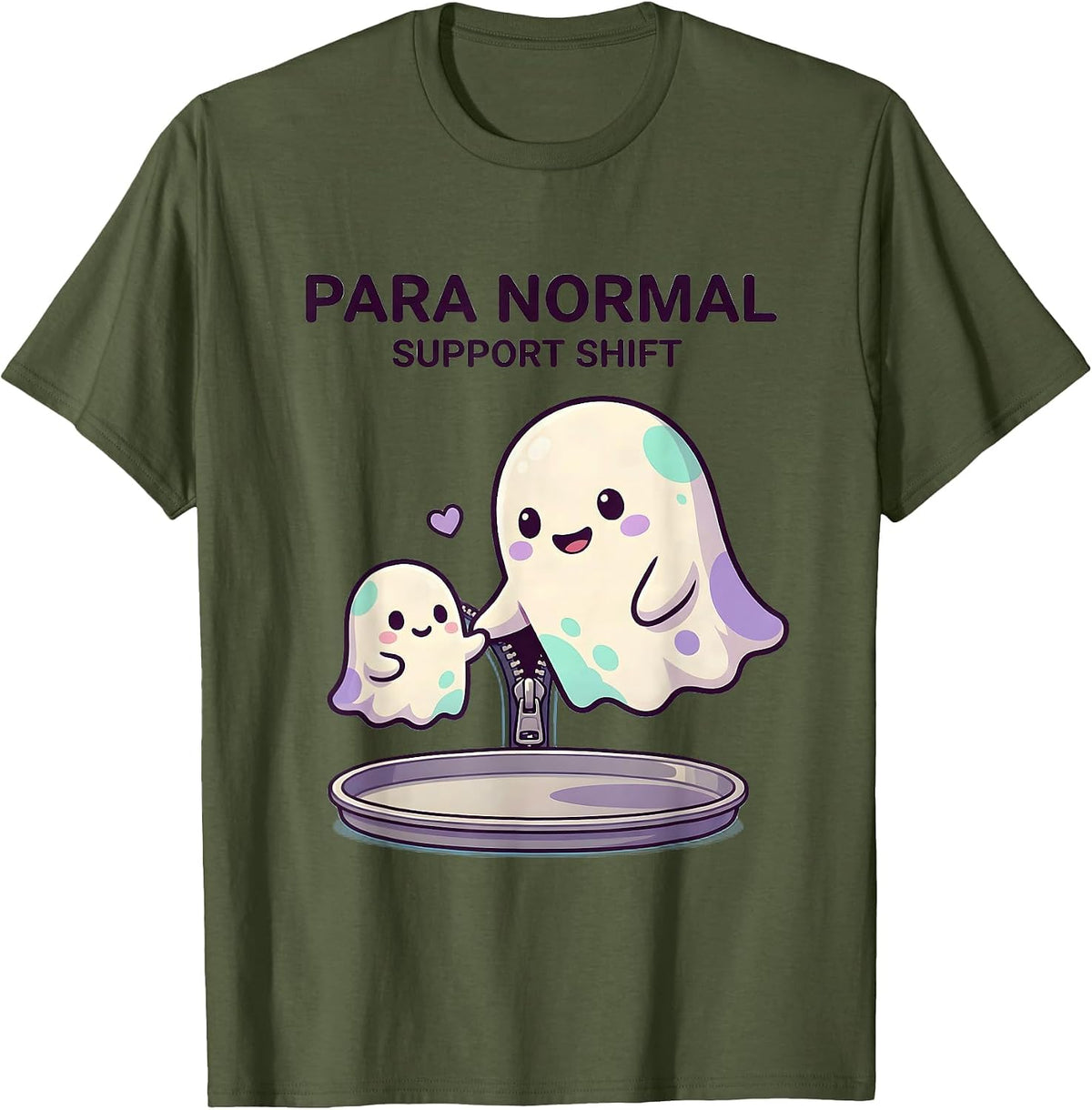 Para Normal Support Shift Cute Kawaii Ghost Paraprofessional T-Shirt - Olive Green