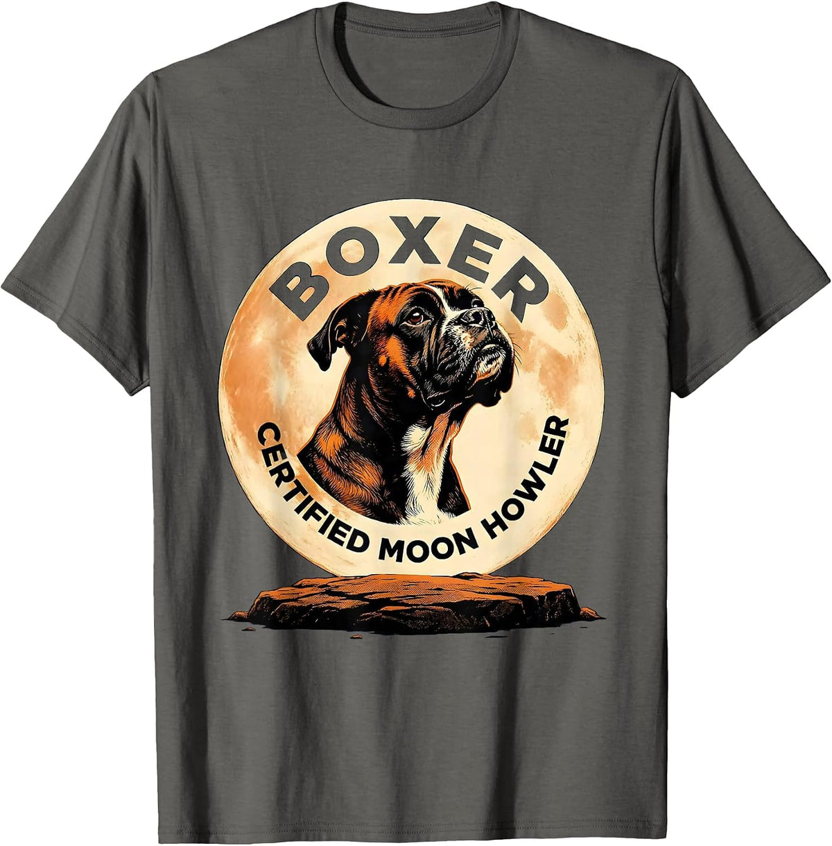 Men's Boxer Certified Moon Howler Retro Dog Breed Portrait T-Shirt - Asphalt Grey