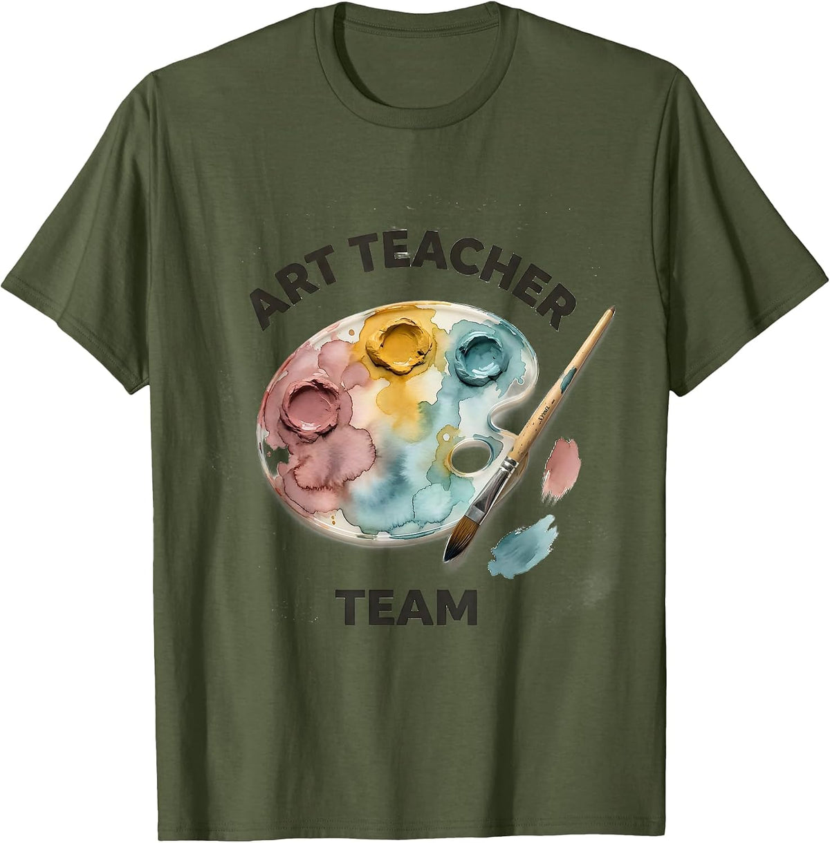 Men's Art Teacher Team Watercolor Painting Art Education Teacher T-Shirt - Olive Green
