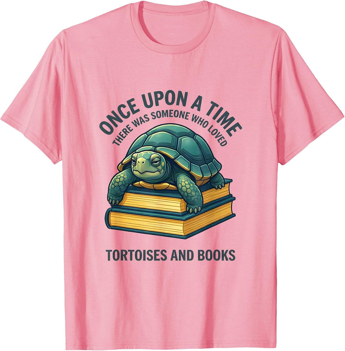 Men's Once Upon A Time Loved Tortoises And Books Humor T-Shirt - Pink