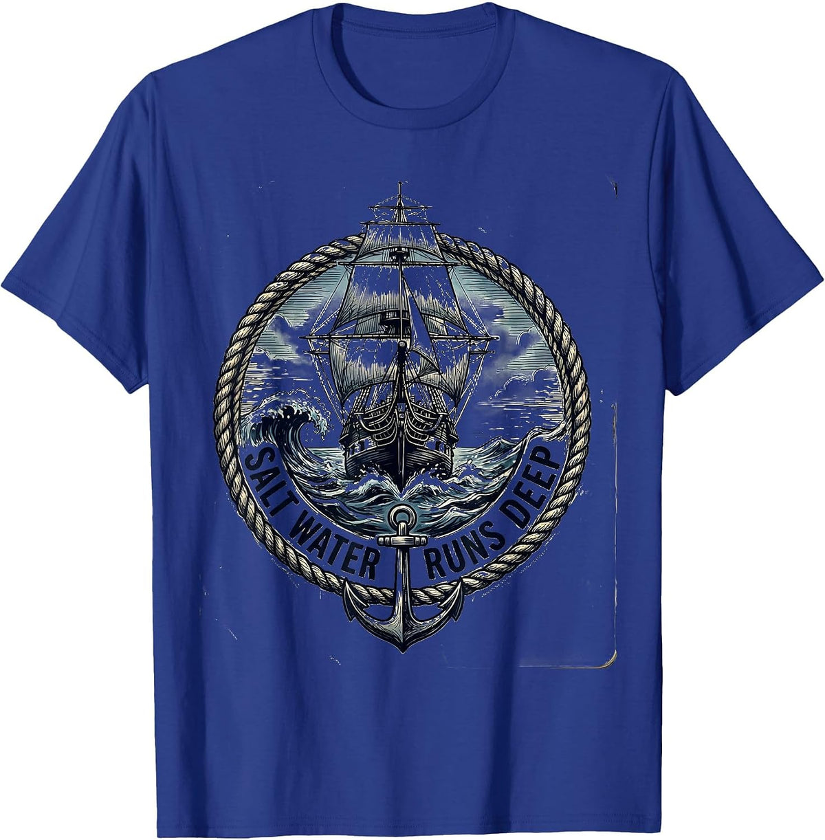 Men's Salt Water Runs Deep Navy Ocean Design T-Shirt - Royal Blue