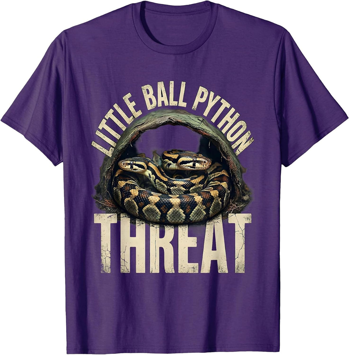 Men's Little Ball Python Threat Distressed Snake Owner Reptile T-Shirt - Purple