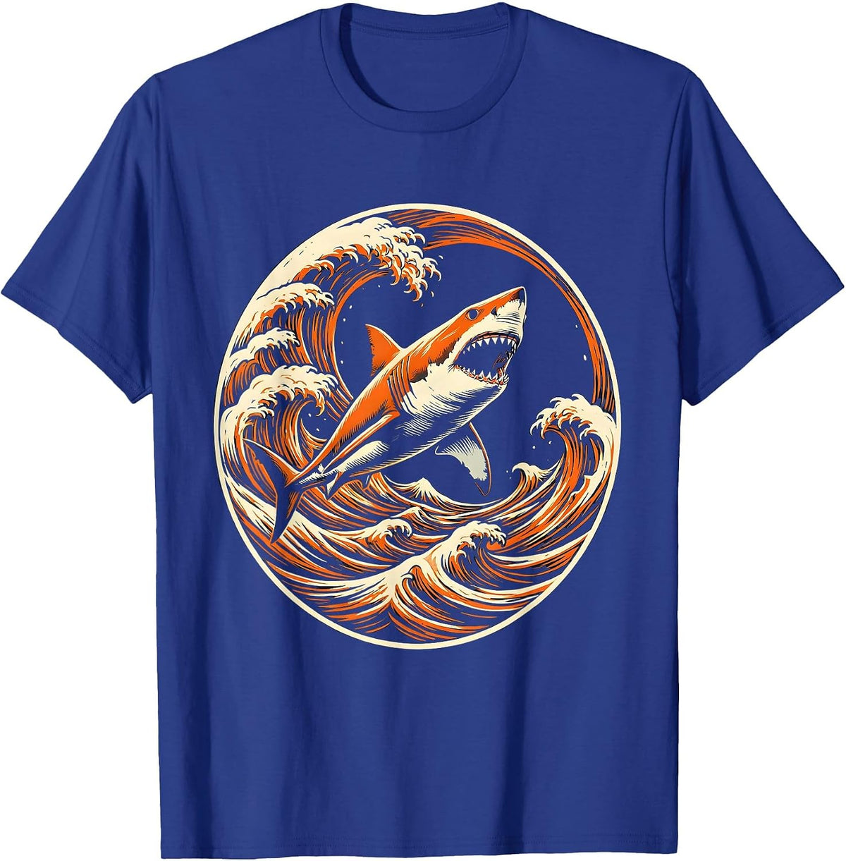 Men's Aggressive Shark Cutting Through Ocean Waves T-Shirt - Royal Blue
