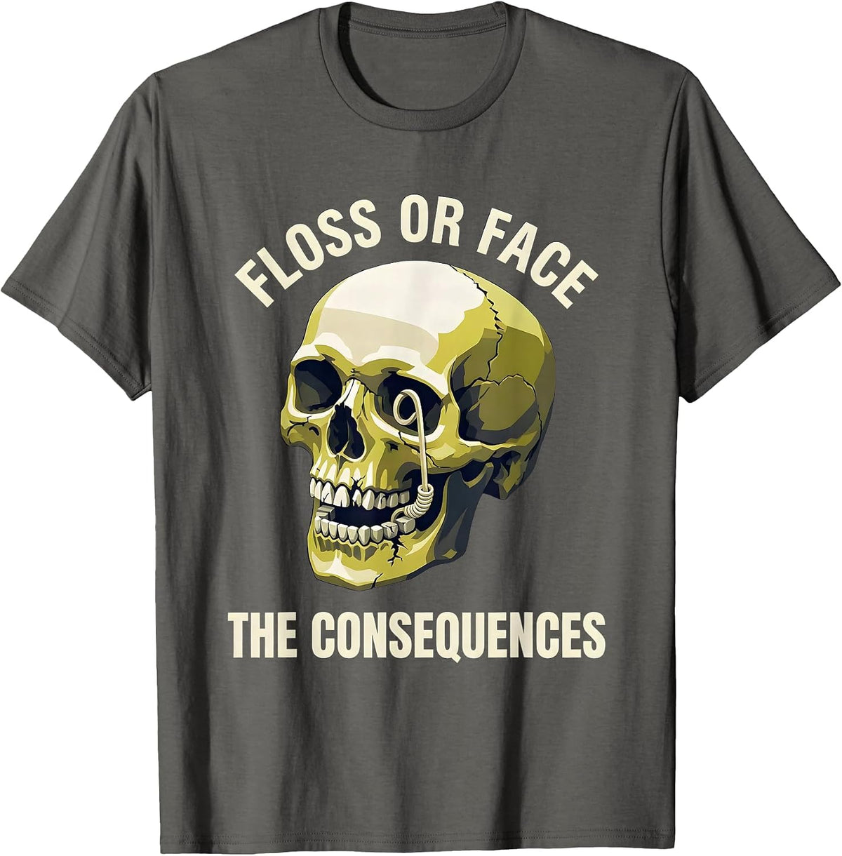 Halloween Dental Floss or Face the Consequences T-Shirt - Asphalt Grey