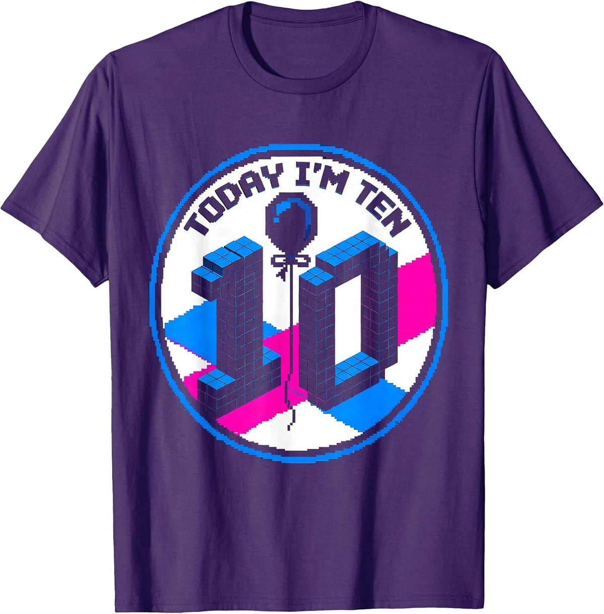 Men's Today I'm Ten Pixel Art Birthday Kid Family Matching Party T-Shirt - Purple