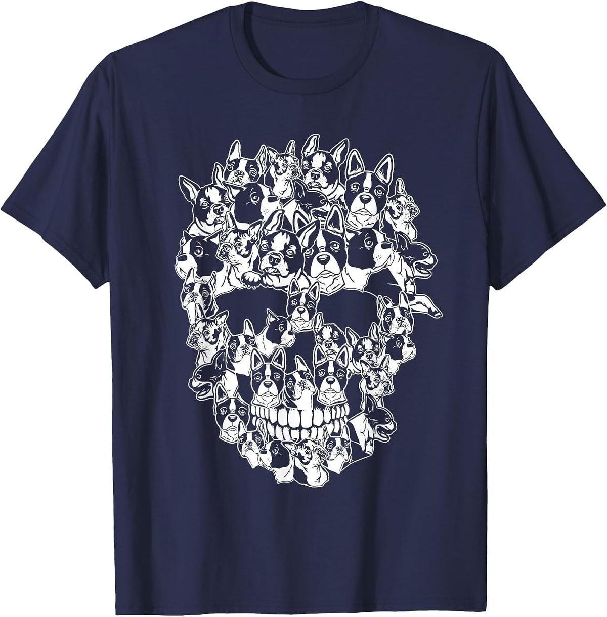 Funny Halloween Costume Skull Boston Terrier Dog Lover T-Shirt - Navy Blue