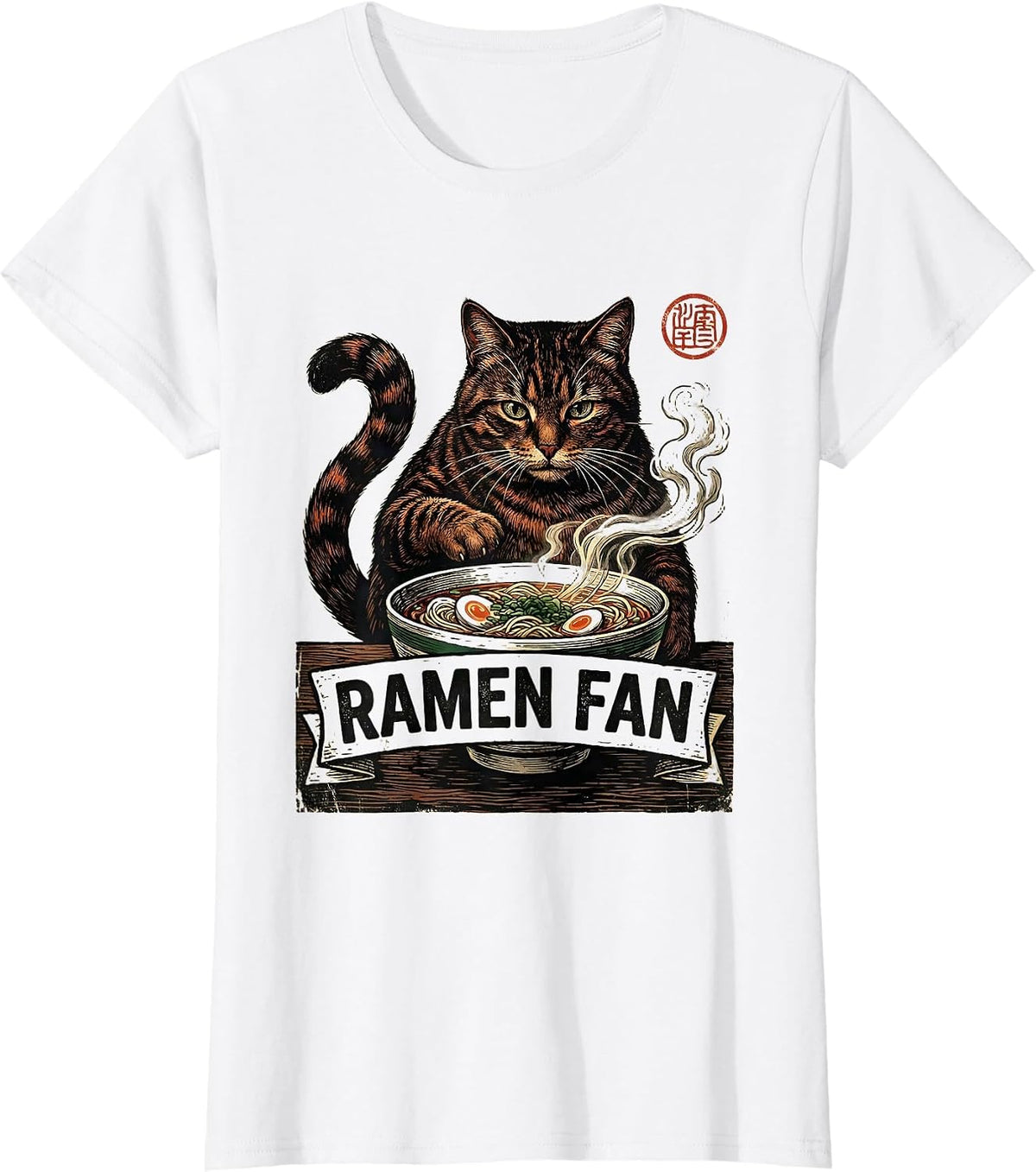 Women's Ramen Fan Vintage Kawaii Cat Anime Japanese Food Lover T-Shirt - White