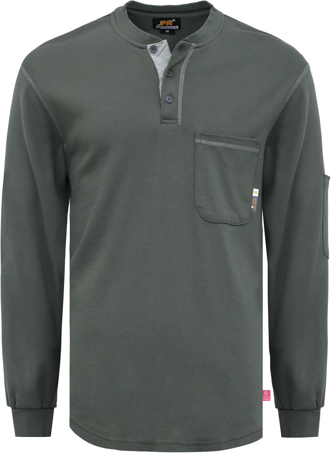 KONRECO FR Shirts for Men Long Sleeve 7oz Henley Shirt NFPA2112 CAT2 - Grey