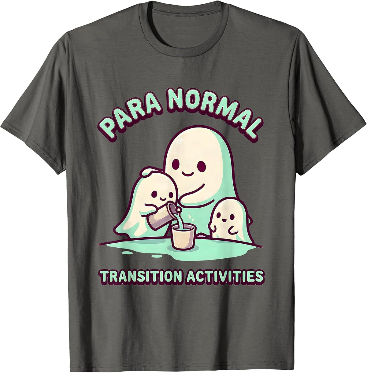 Para Normal Transition Activities Cute Kawaii Ghost T-Shirt - Asphalt Grey