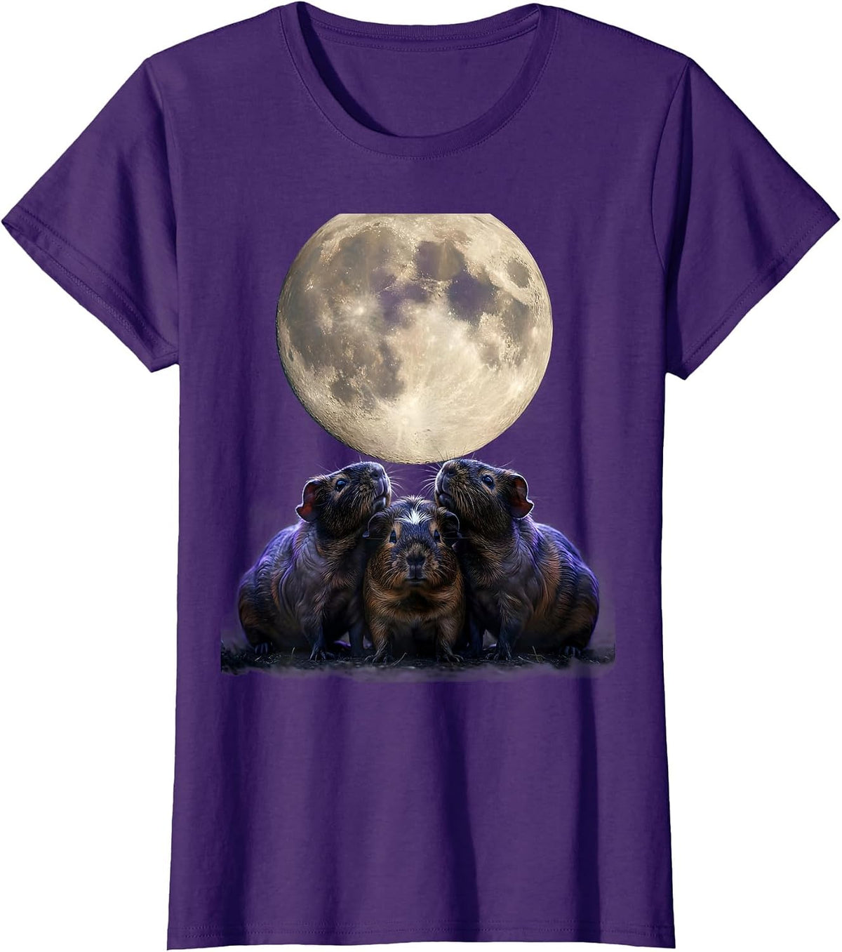 Women's Three Hairless Guinea Pigs Surreal Pet Lover Humor T-Shirt - Purple