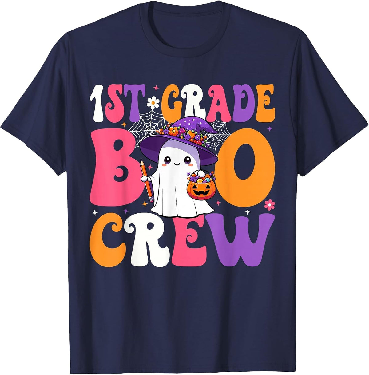 1st Grade Boo Crew Halloween First Grade Halloween Teacher T-Shirt - Navy Blue