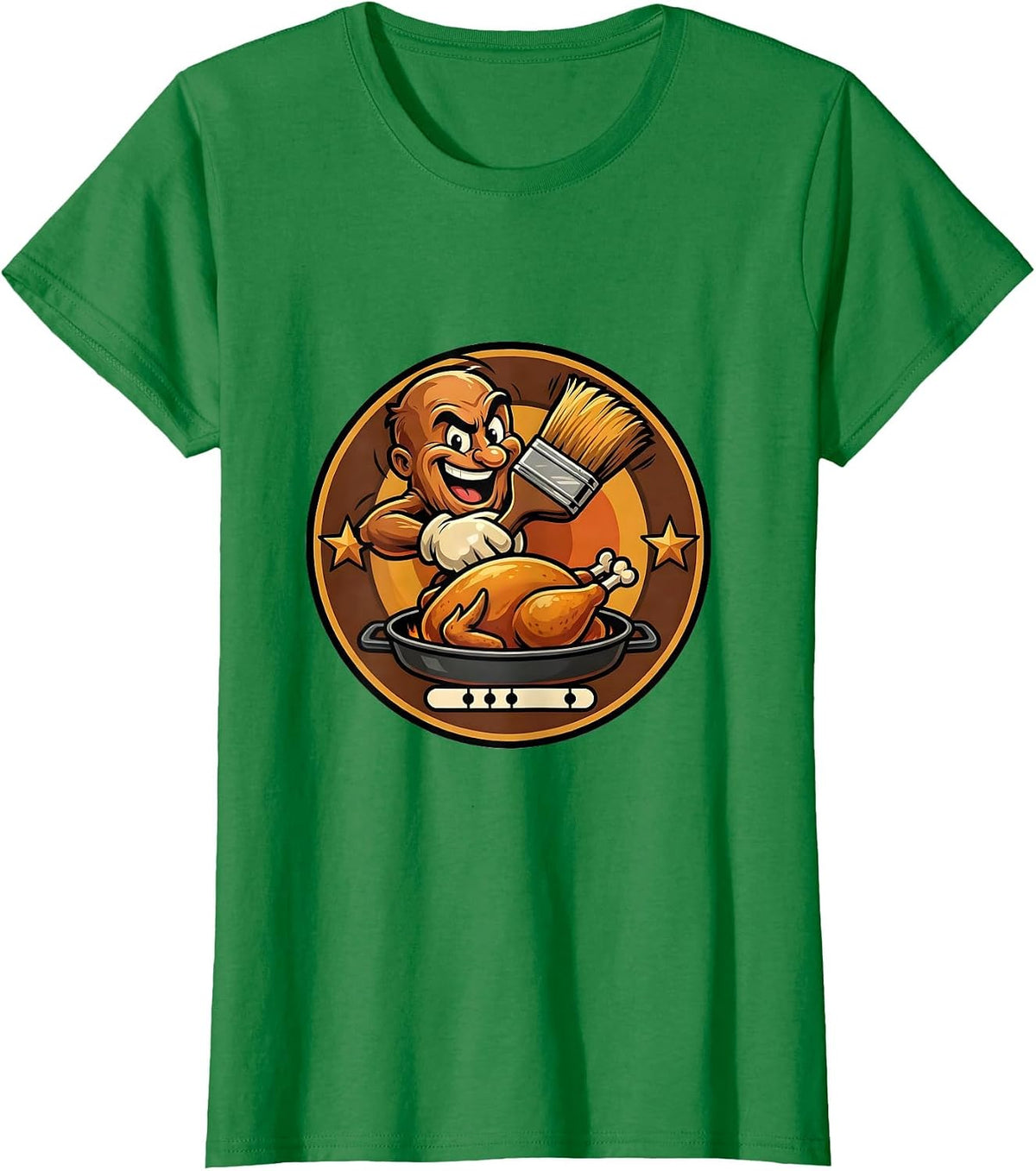 Women's Sealed Turkey Badge Cartoon Thanksgiving Humor T-Shirt - Kelly Green