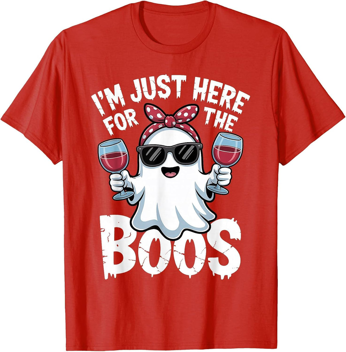 I'm Just Here for The Boos Halloween Ghost T-Shirt - Red