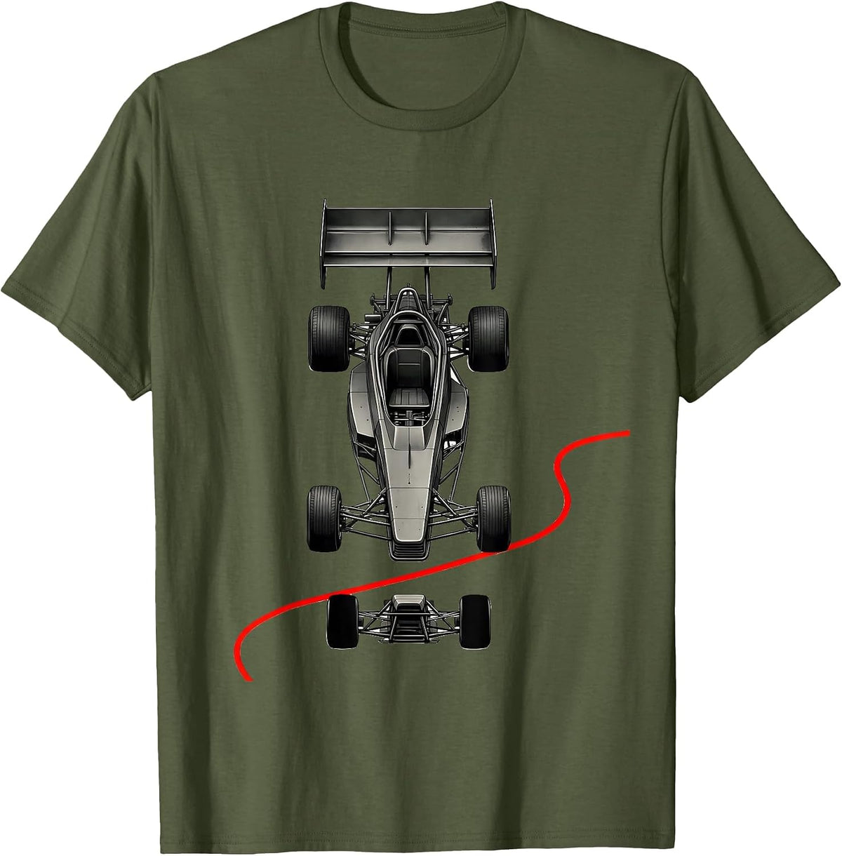 Deconstructed Sprint Car Minimalist Drag Racing Enthusiast T-Shirt - Olive Green
