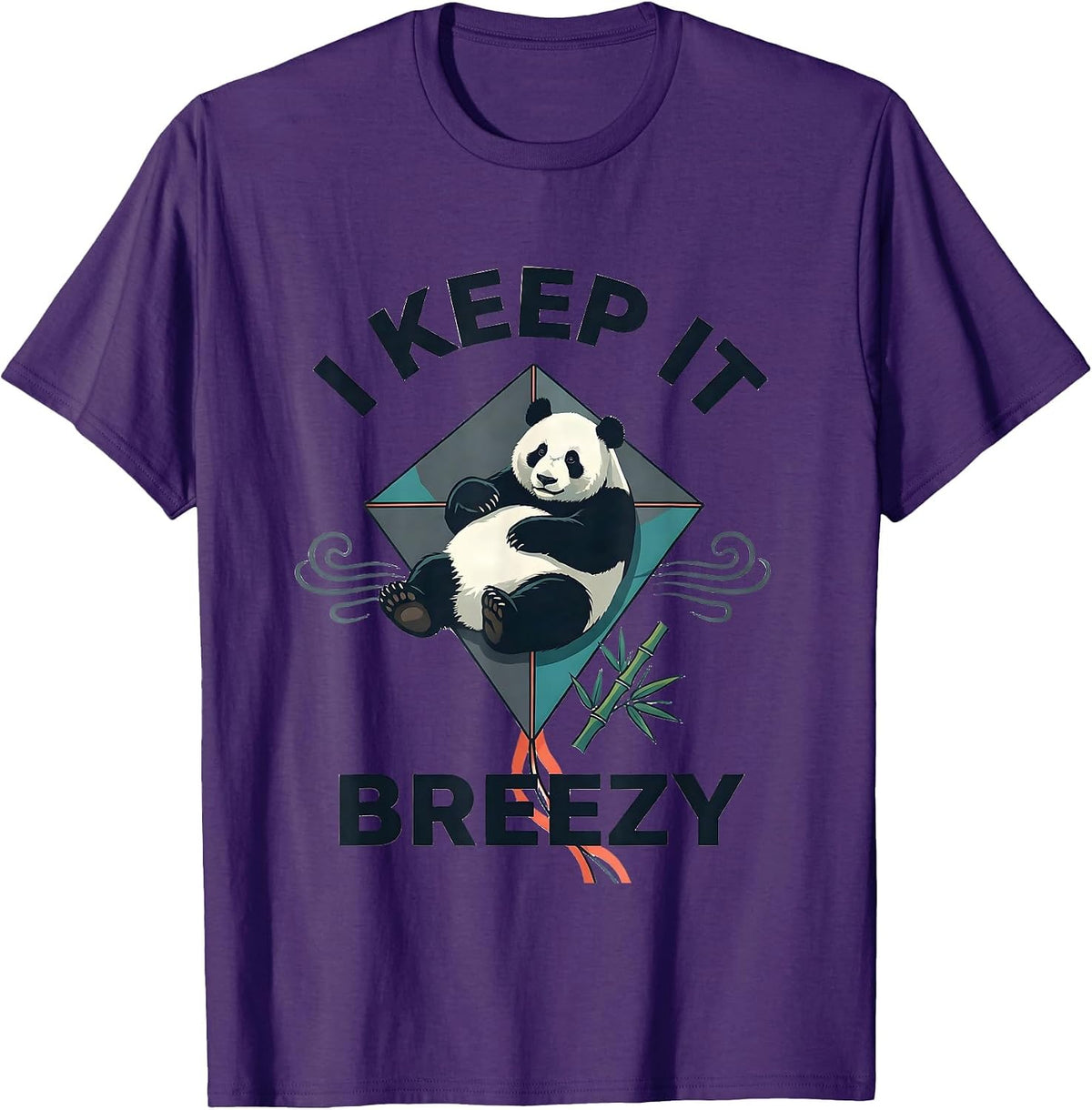 Men's I Keep It Breezy Flat Vector Cute Panda Lover Gift T-Shirt - Purple