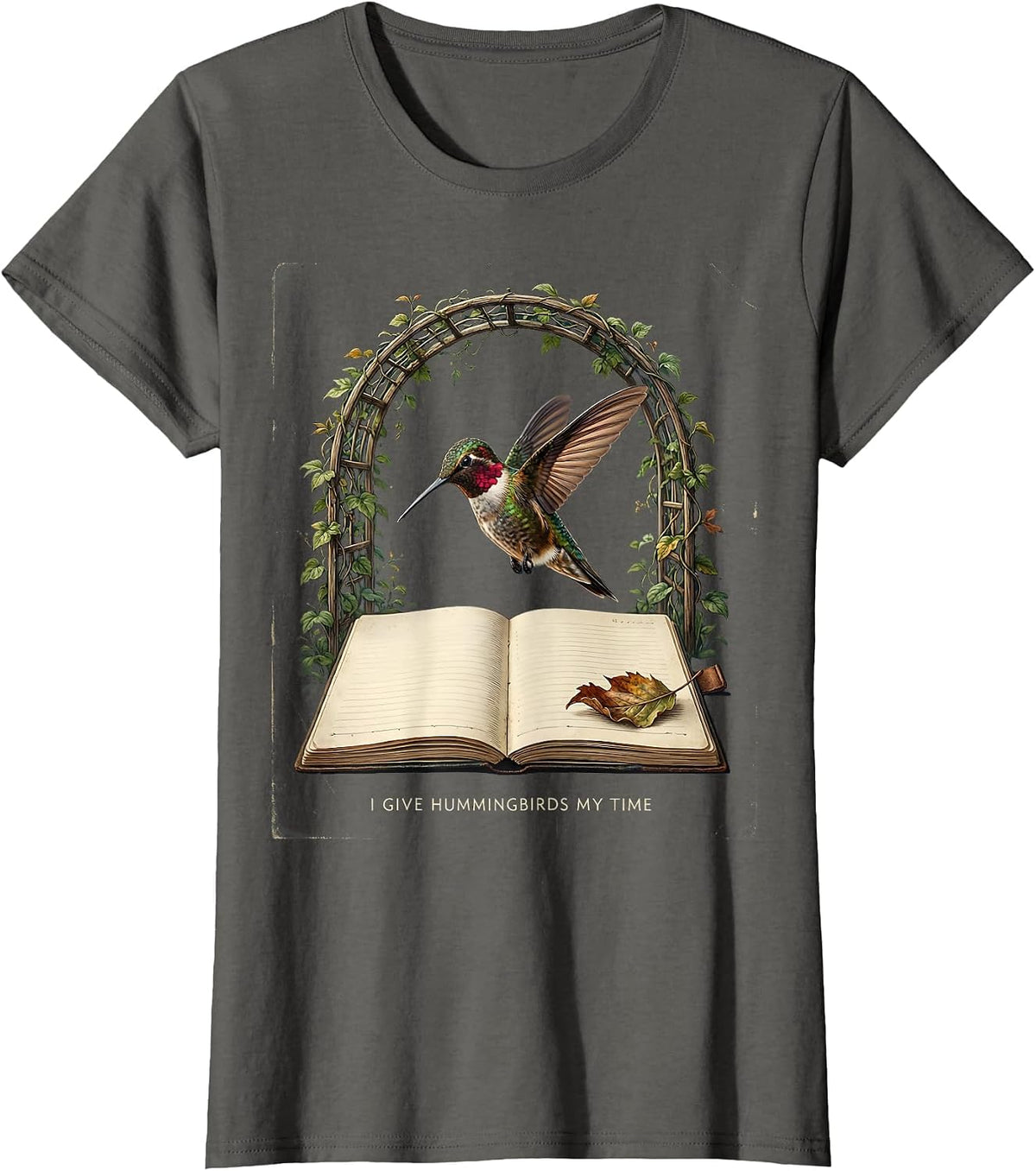Women's I Give Hummingbirds My Time Vintage Bird Lover Hummingbird T-Shirt - Asphalt Grey