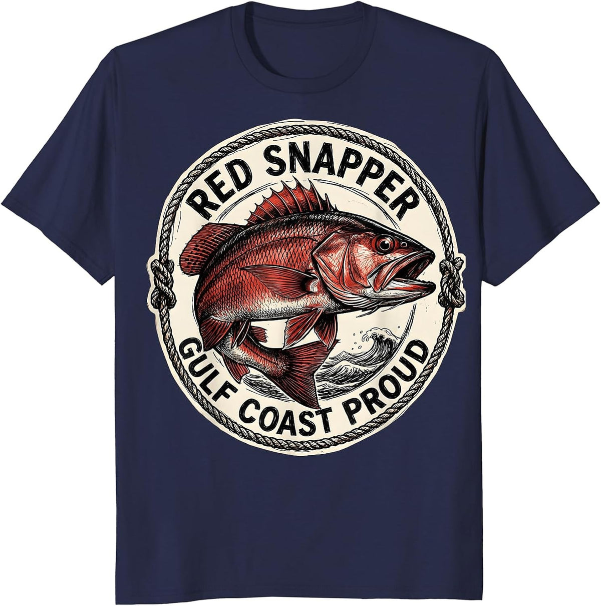Red Snapper Gulf Coast Proud Fishing Design T-Shirt - Navy Blue