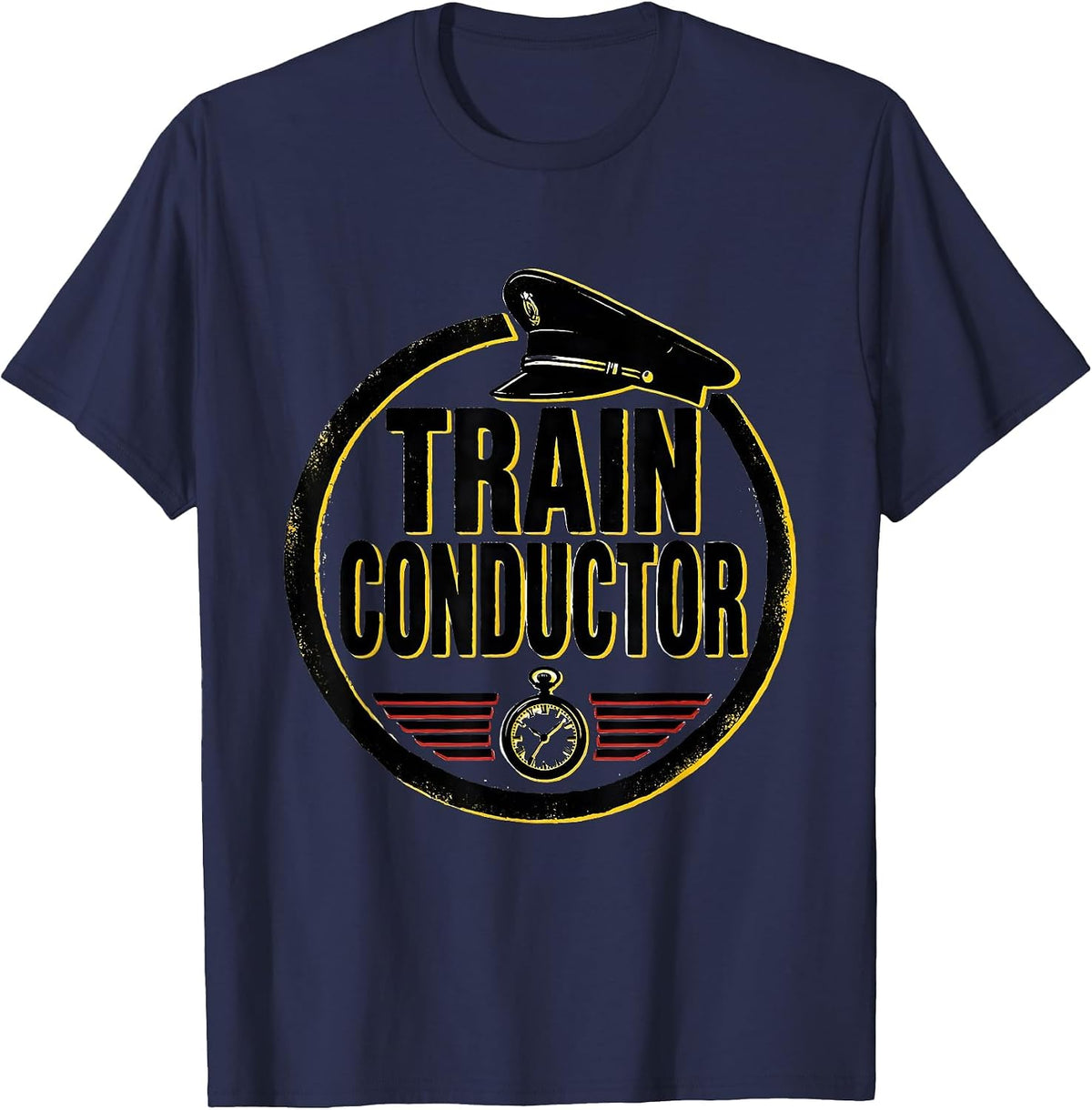 Train Conductor Stencil Graphic Halloween Costume Humor T-Shirt - Navy Blue