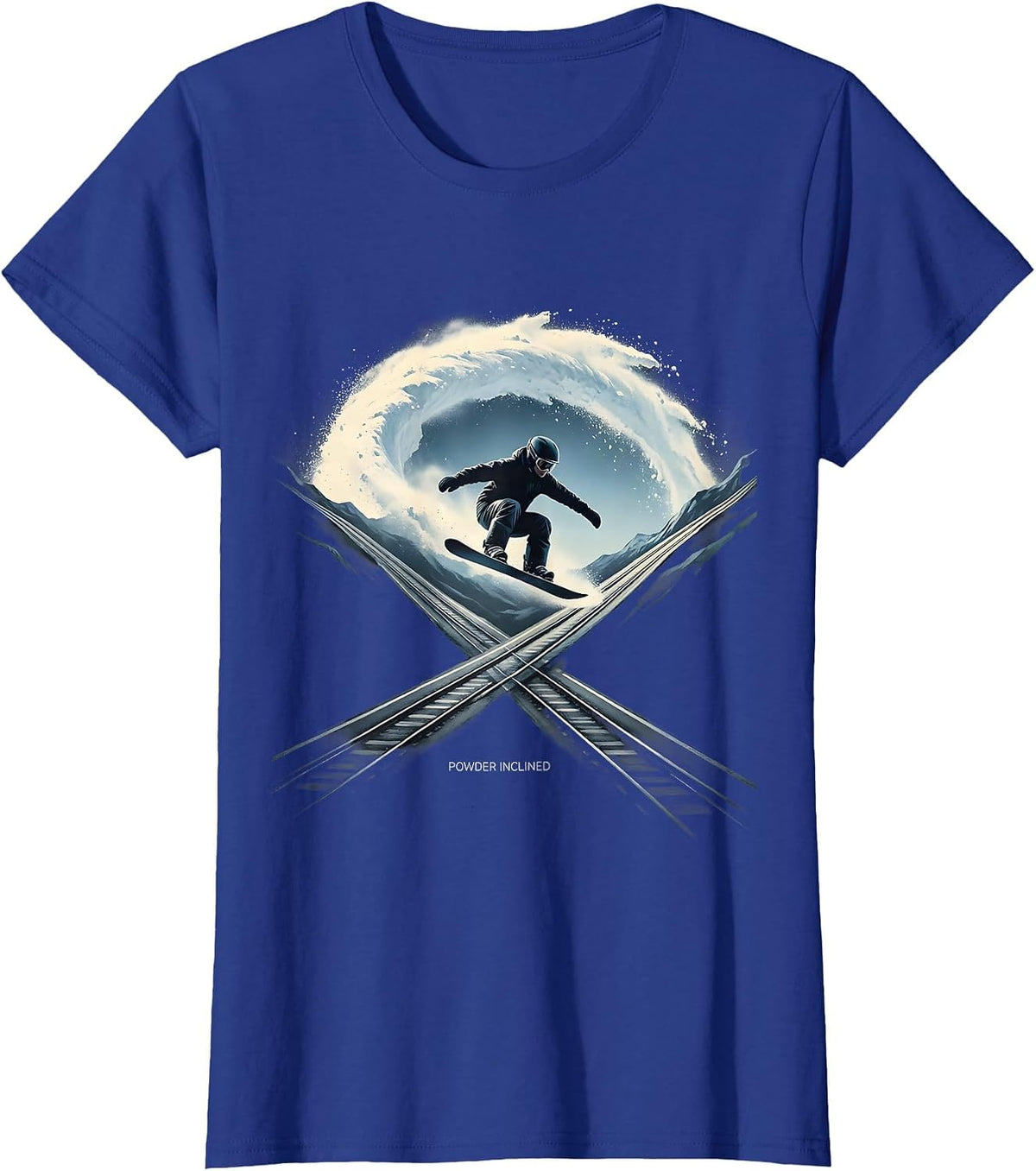 Women's Powder Inclined Minimalist Snowboarder Humor Winter Sports T-Shirt - Royal Blue