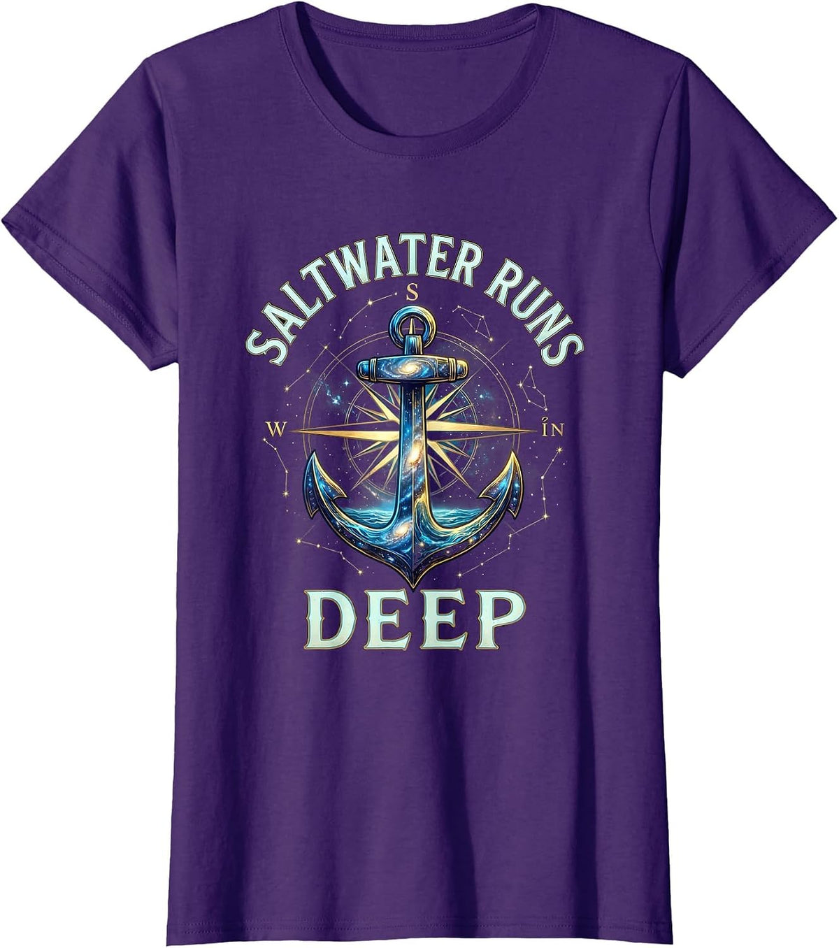 Women's Saltwater Runs Deep Sailor Nautical Design T-Shirt - Purple