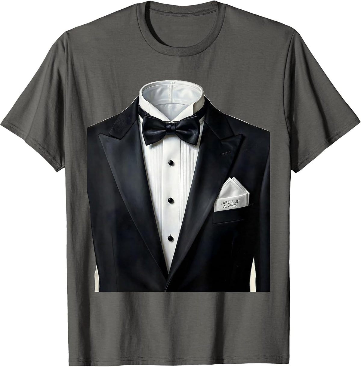 Men's Lapels Up Always Tuxedo Formal Style Design T-Shirt - Asphalt Grey