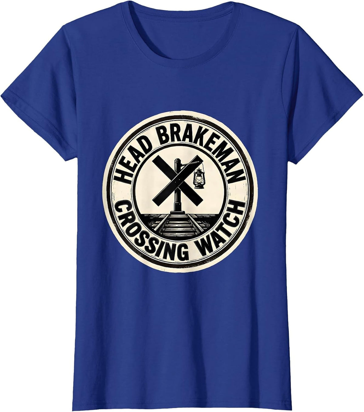 Women's Head Brakeman, Crossing Watch Vintage Steam Train Enthusiast T-Shirt - Royal Blue