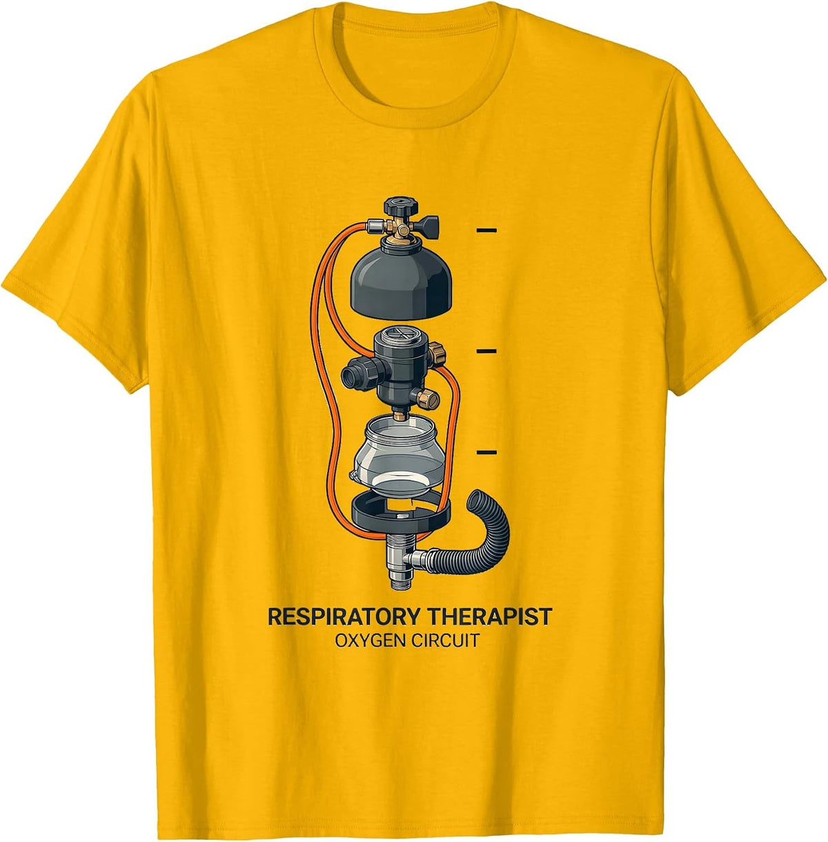 Men's Respiratory Therapist Oxygen Circuit Exploded View Medical T-Shirt - Golden Yellow