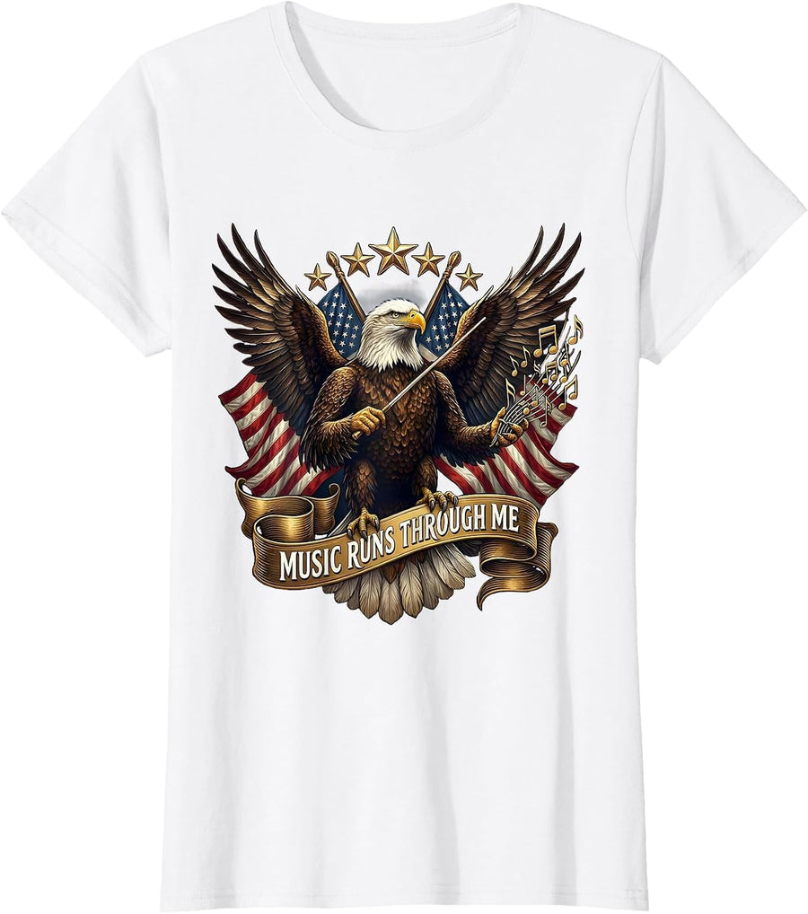 Women's Music Runs Through Me Music Teacher Design T-Shirt - White