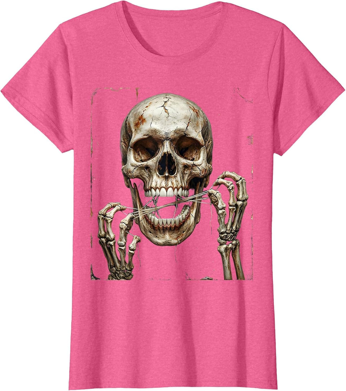 Women's Skeleton Flossing Teeth Funny Dental Halloween T-Shirt - Pink Heather