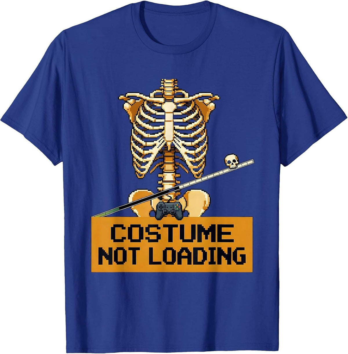 Costume Not Loading Pixel Art Halloween Skeleton Gamer Humor T-Shirt - Royal Blue