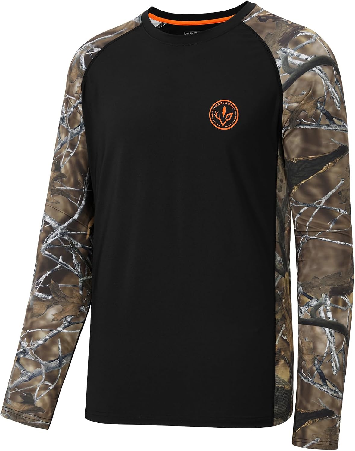 BASSDASH Men’s Lightweight Camo Hunting Shirt UPF 50+ Sun Protection Long Sleeve Hiking Fishing Performance Tee Mesh Panels