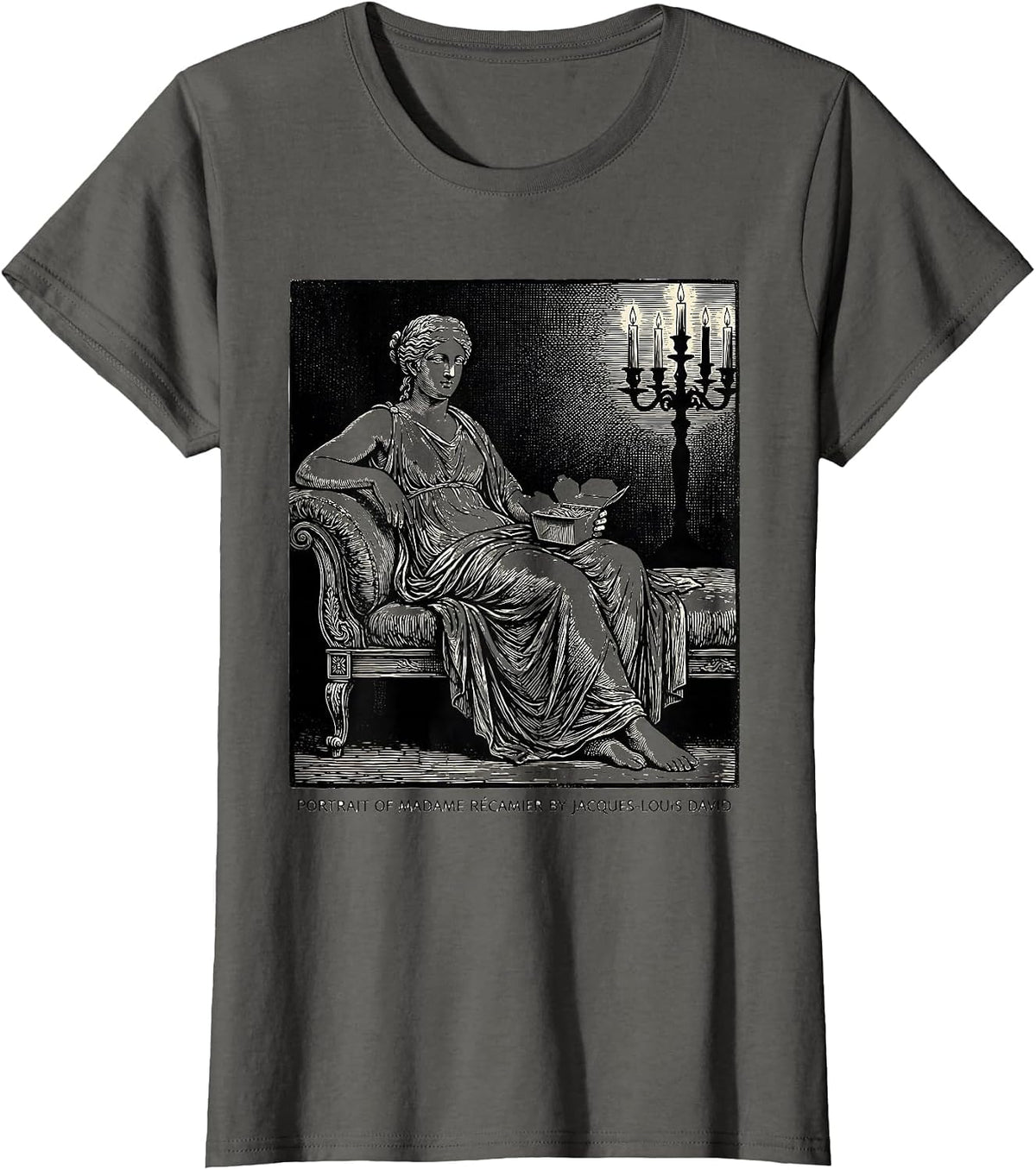 Women's PORTRAIT OF MADAME RÉCAMIER BY JACQUES-LOUIS DAVID Art T-Shirt - Asphalt Grey