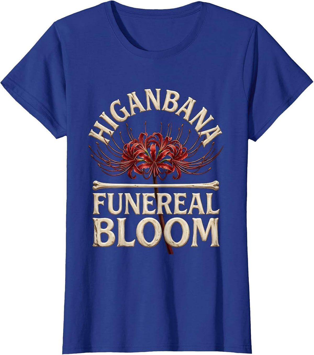 Women's Higanbana Funereal Bloom Horror Anime Kawaii Goth Aesthetic T-Shirt - Royal Blue