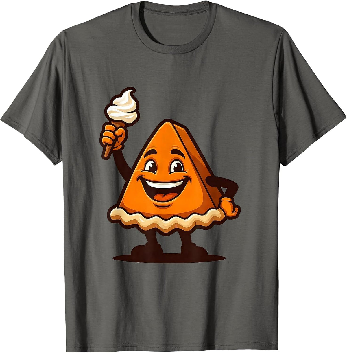 Men's Pumpkin Pie Wedge Mascot Funny Thanksgiving T-Shirt - Asphalt Grey