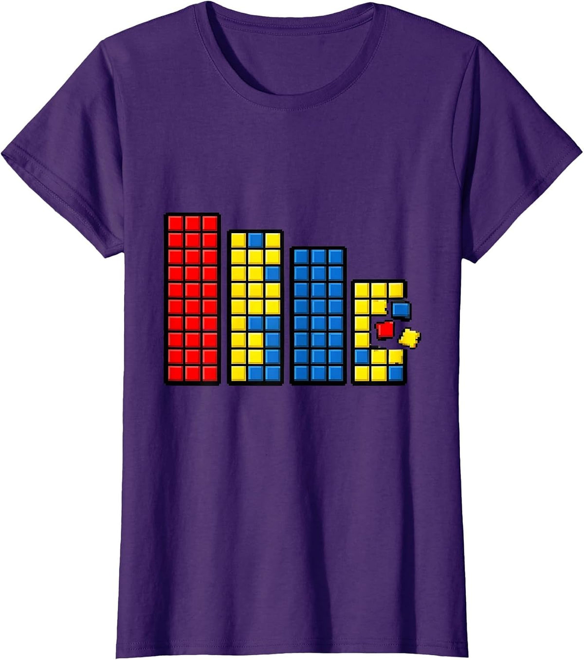 Women's Pixel Art Cube Panel Puzzle Speed Cubing Math Nerd T-Shirt - Purple