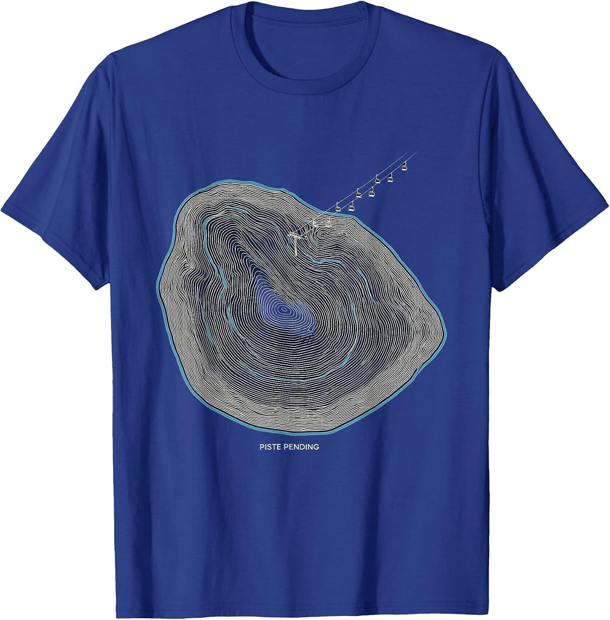 Men's Piste Pending Topographic Contour Ski Snowboard Winter T-Shirt - Royal Blue
