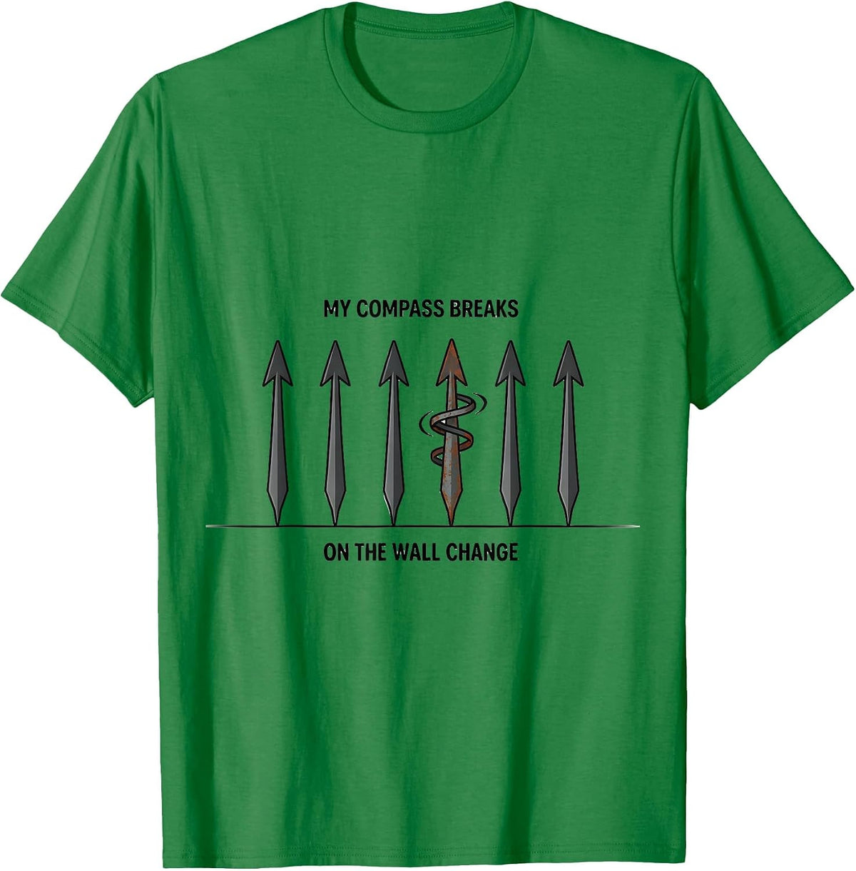 Men's My Compass Breaks On The Wall Change Funny Dance Lover Line T-Shirt - Kelly Green