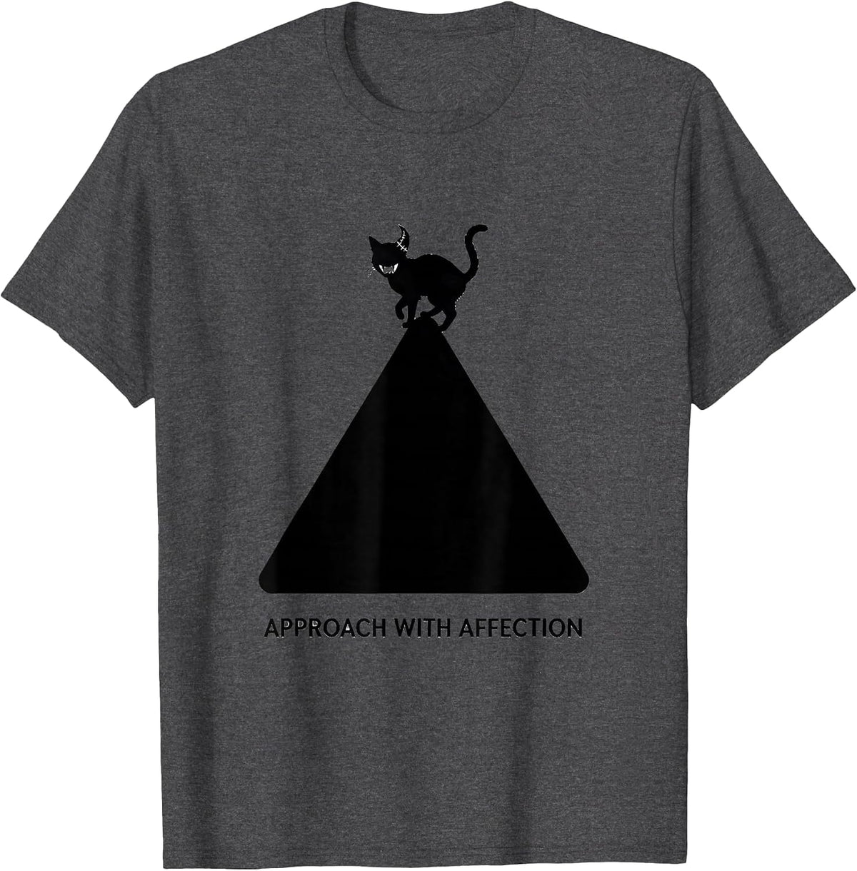 Approach With Affection Pastel Goth Creepy-Cute Kawaii Cat T-Shirt - Dark Heather Grey